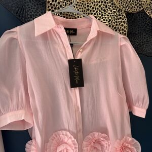 Elegant Pink Blouse with Floral Details